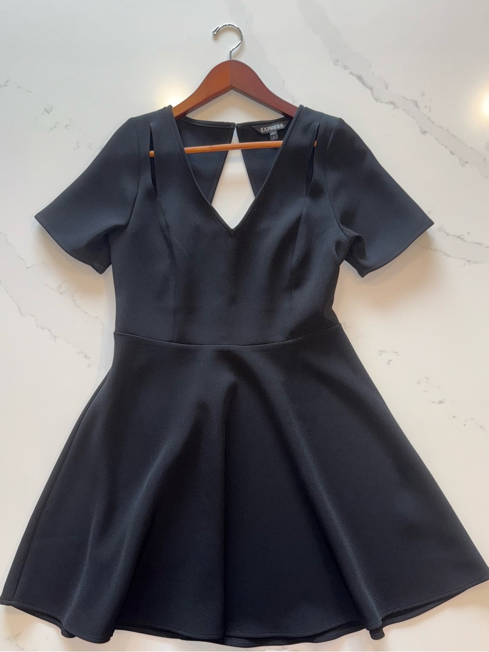 Express Black Short-Sleeve Fit & Flare Mini Dress